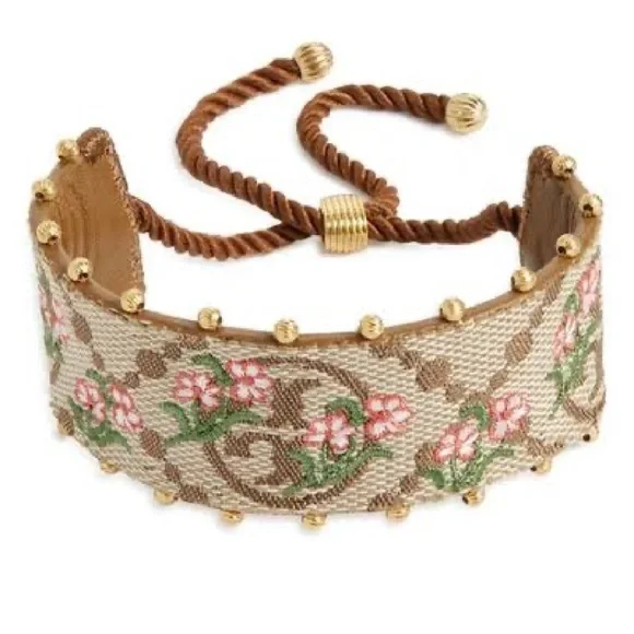 NWT Authentic Tory Burch T-Monogram Logo & Floral Embroidery Slider Bracelet - Picture 6 of 10